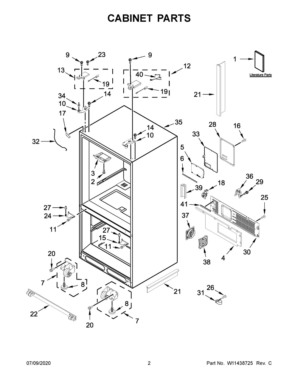 Cabinet Parts Diagram and Parts List for KRFC604FSS03  Whirlpool Refrigerator