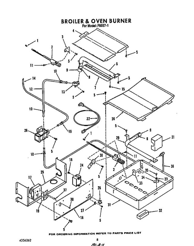 Broiler And Oven Diagram and Parts List for F8557*1  Roper Range