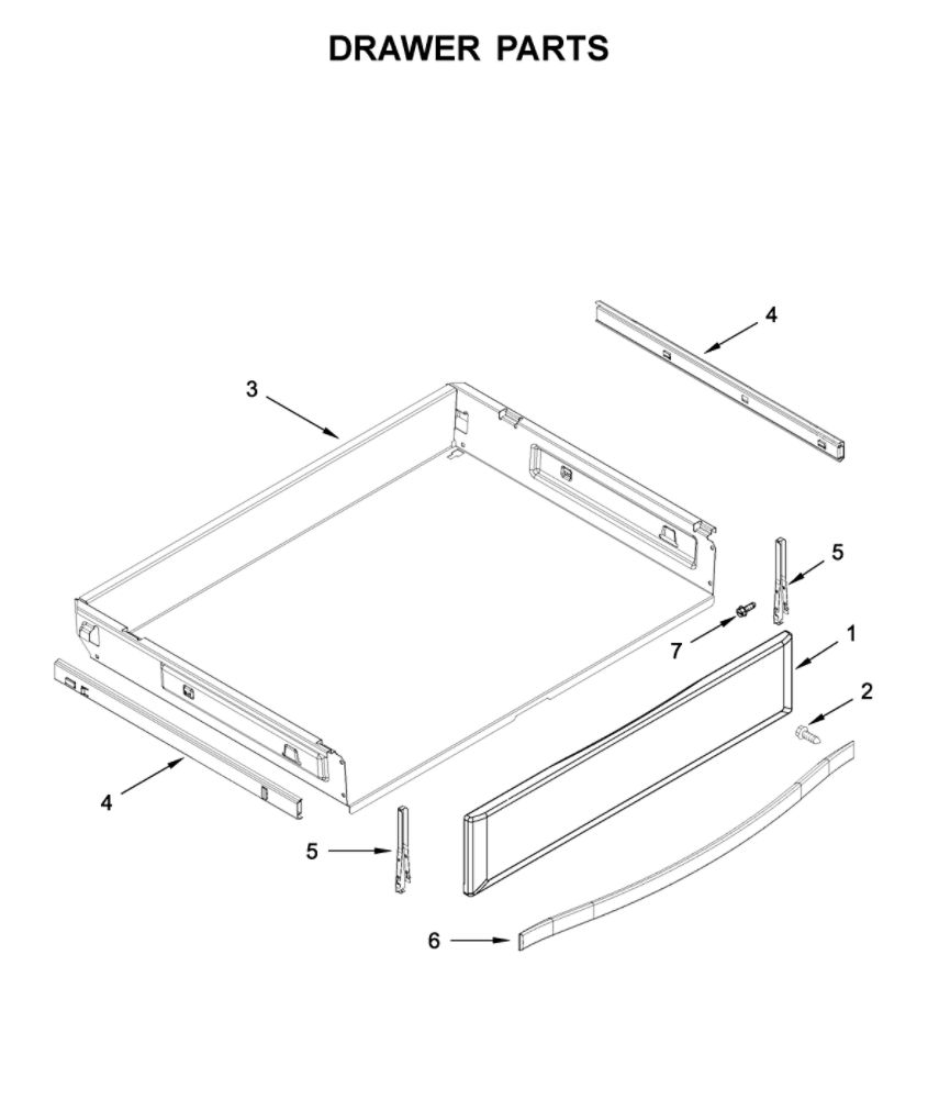 Drawer Parts Diagram and Parts List for WFG770H0FZ1  Whirlpool Range