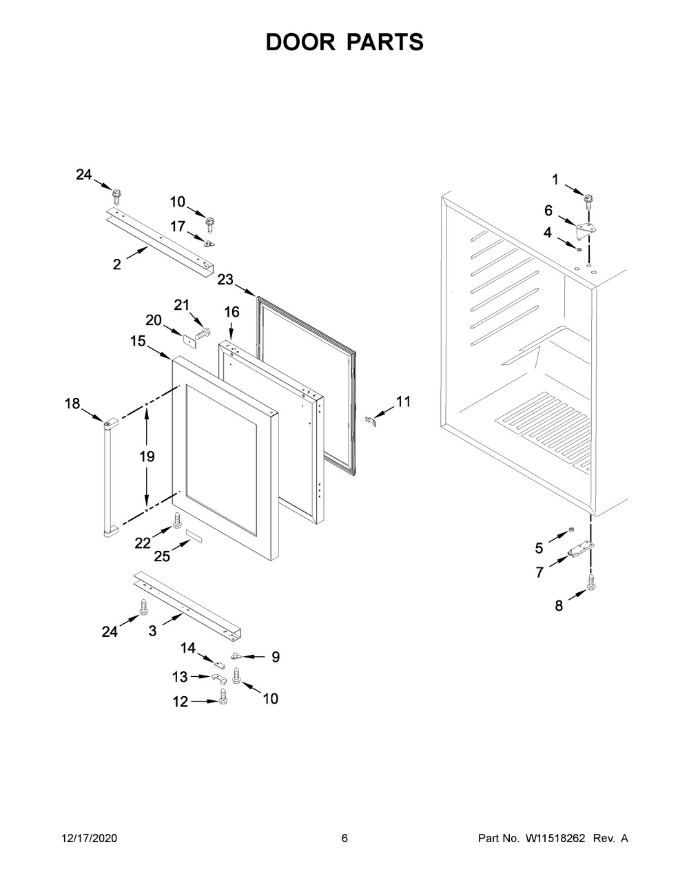 Door Parts Diagram and Parts List for KURR304ESS01  Whirlpool Wine and Beverage Cooler
