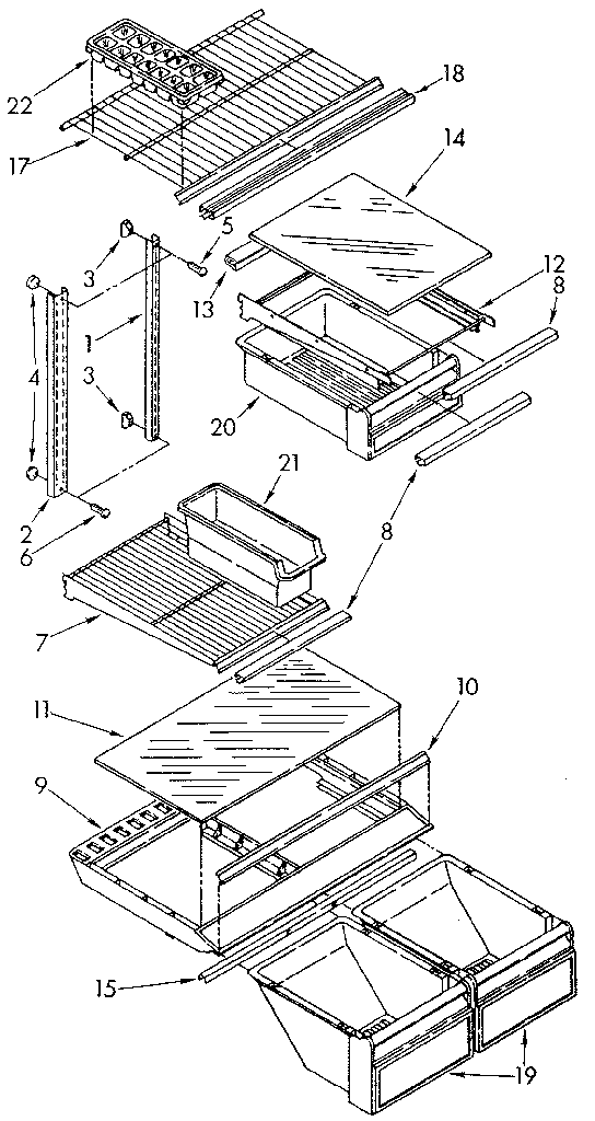 Shelf Diagram and Parts List for ET20AKXSN03  Whirlpool Refrigerator