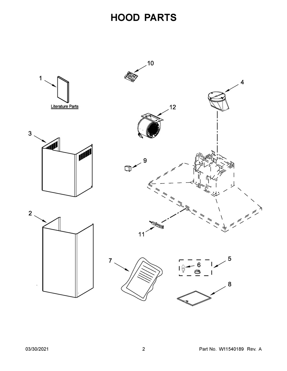 Hood Parts Diagram and Parts List for JXW8030WS2  Whirlpool Range