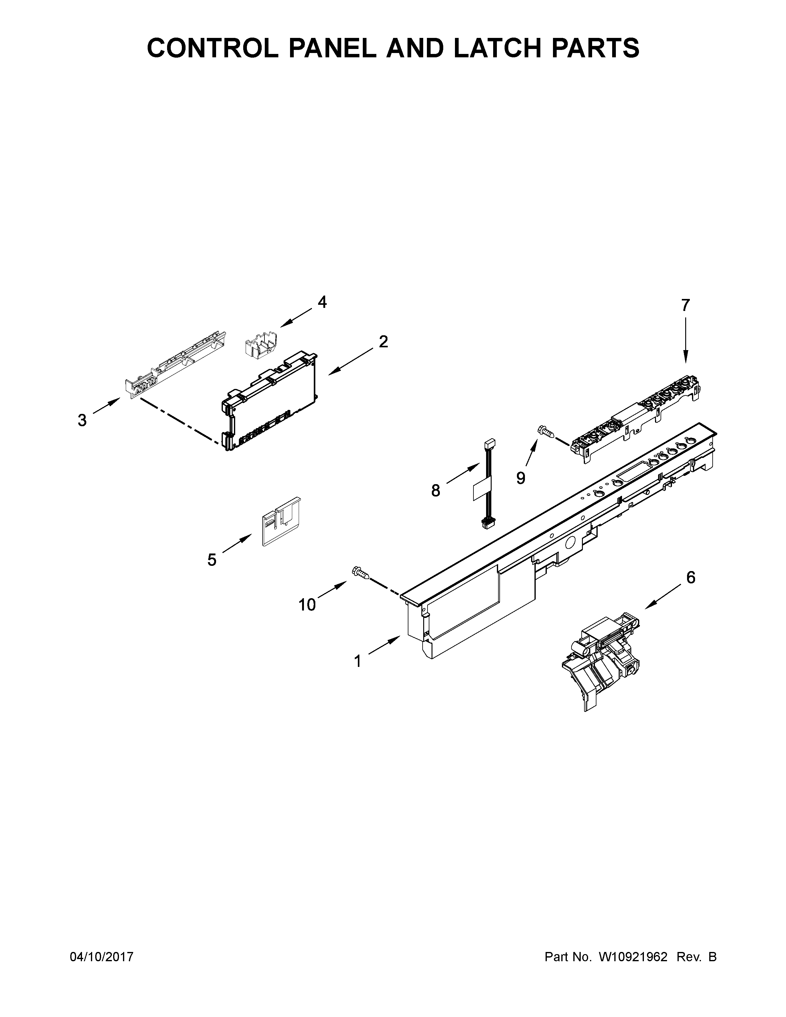 Control Panel And Latch Parts Diagram and Parts List for 66514579N611  Kenmore Dishwasher