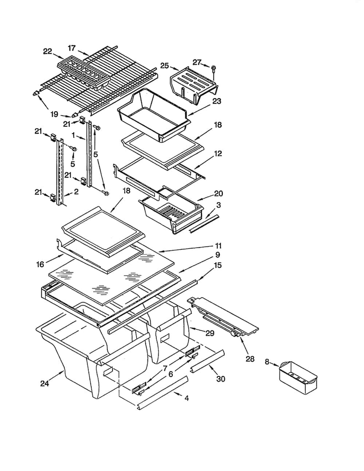 Shelf Diagram and Parts List for 10668902890  Kenmore Refrigerator