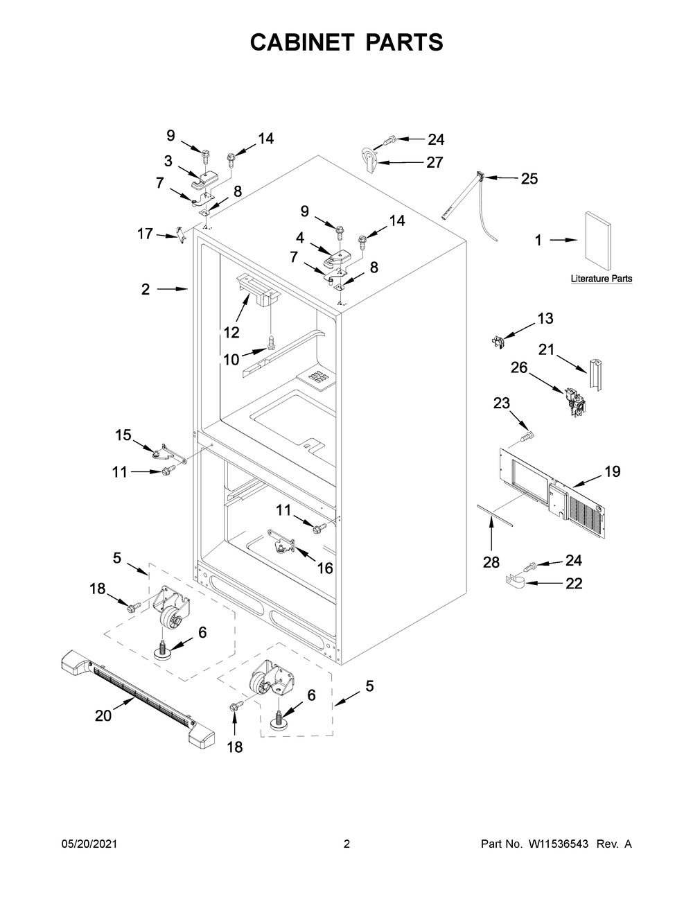 Cabinet Parts Diagram and Parts List for WRF532SMHZ05  Whirlpool Refrigerator