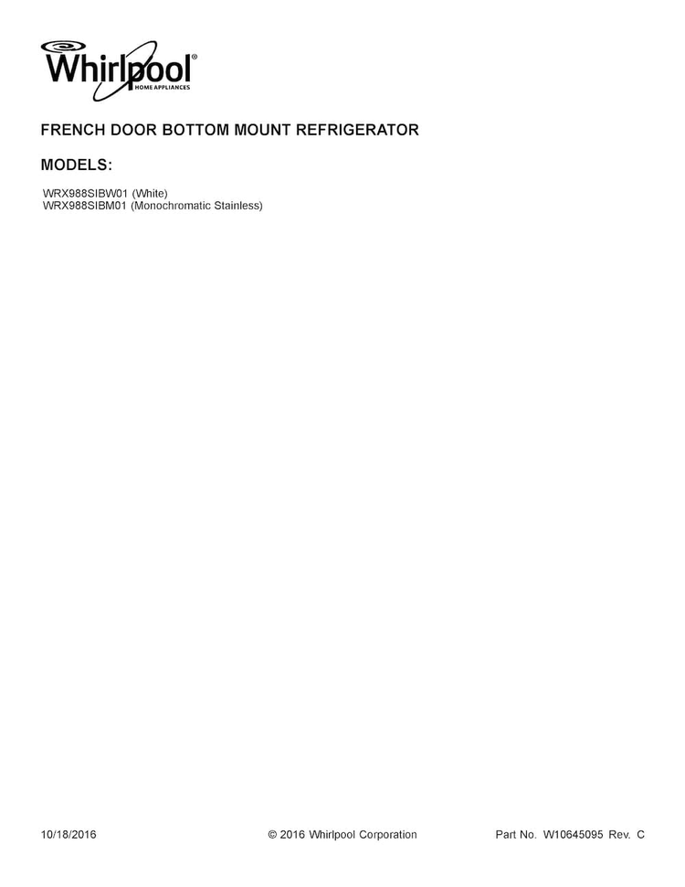 Cover Sheet Diagram and Parts List for WRX988SIBW01  Whirlpool Refrigerator