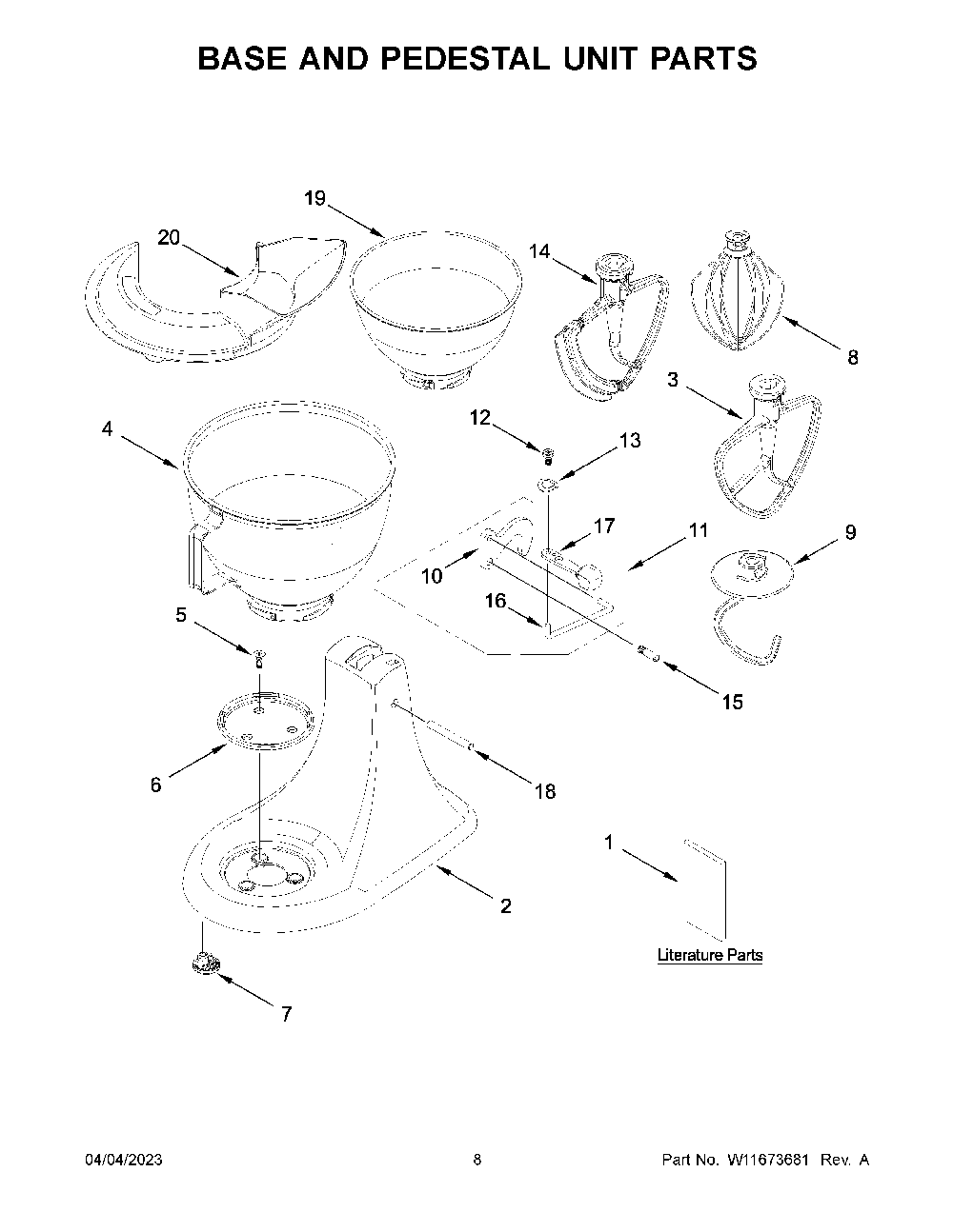Base And Pedestal Unit Parts Diagram and Parts List for KSM175PSHY5  KitchenAid Mixer