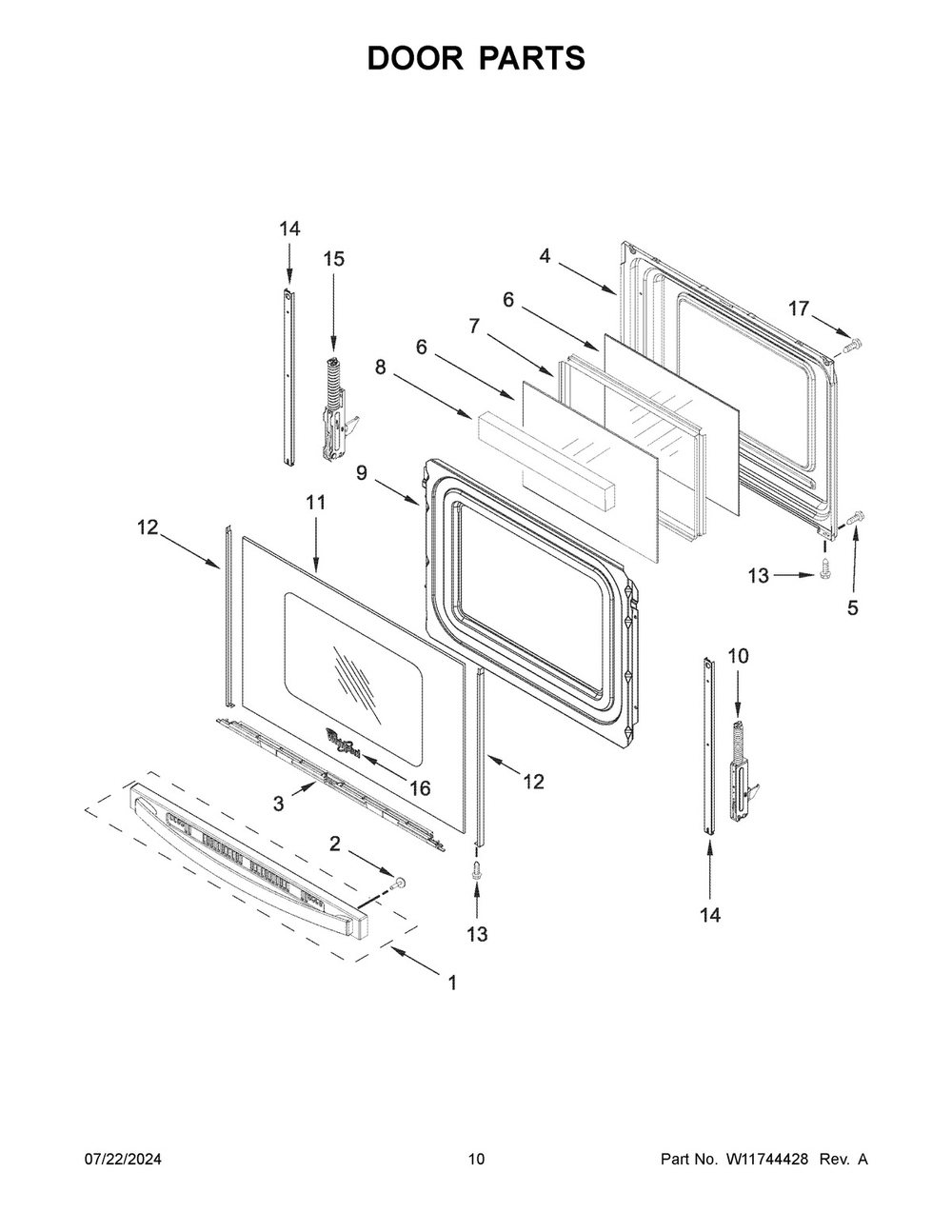 06 - Door Parts Diagram and Parts List for WFGS5030RV0  Whirlpool Range
