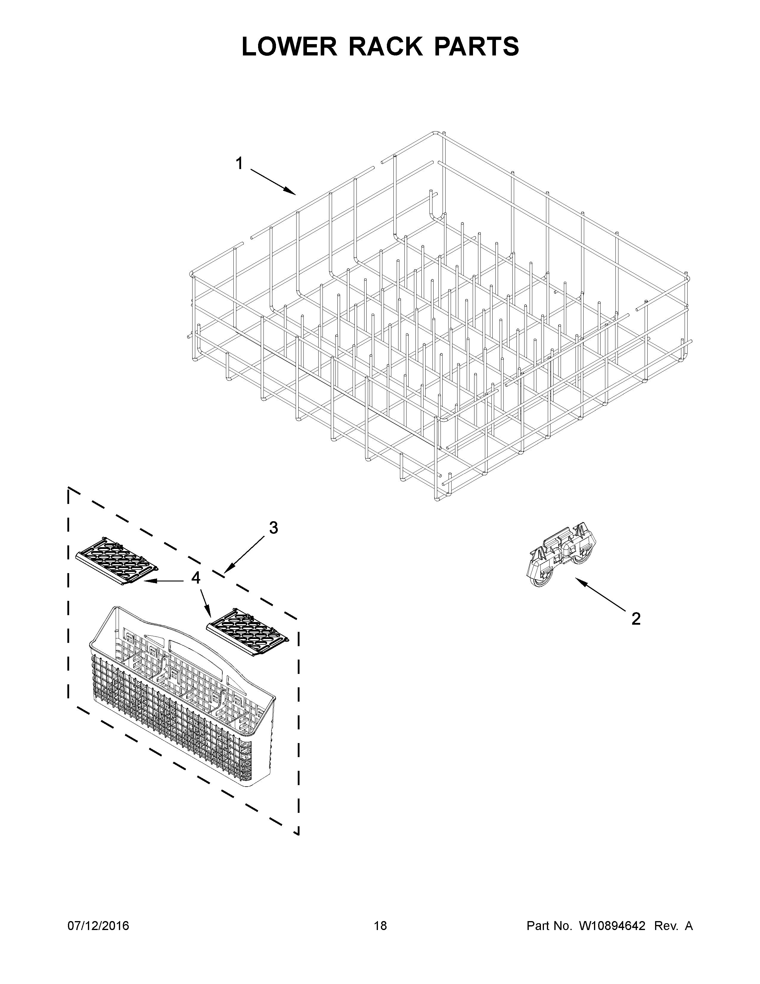 Lower Rack Parts Diagram and Parts List for 66513009N511  Kenmore Dishwasher