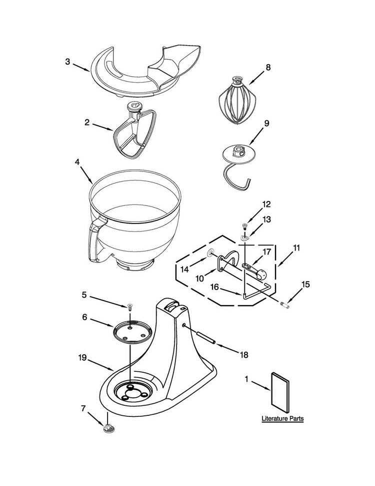Base And Pedestal Unit Parts Diagram and Parts List for KSM153PSCB0  KitchenAid Mixer