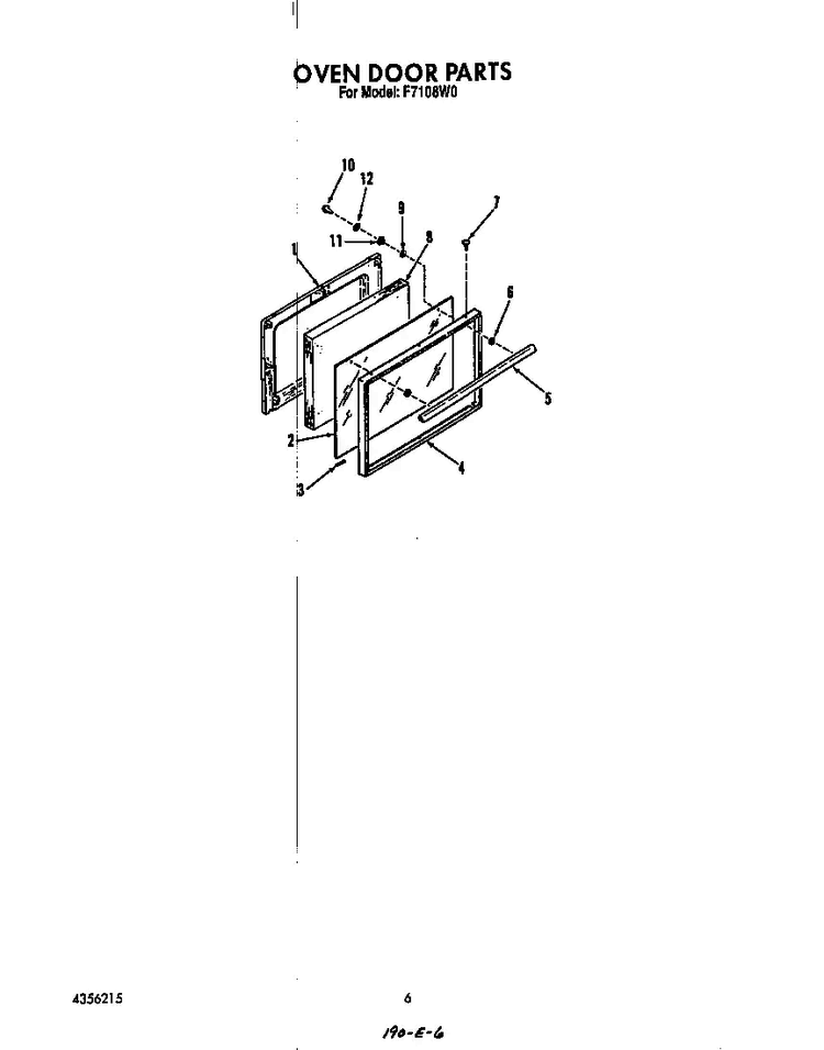 Oven Door Diagram and Parts List for F7108*0  Roper Range