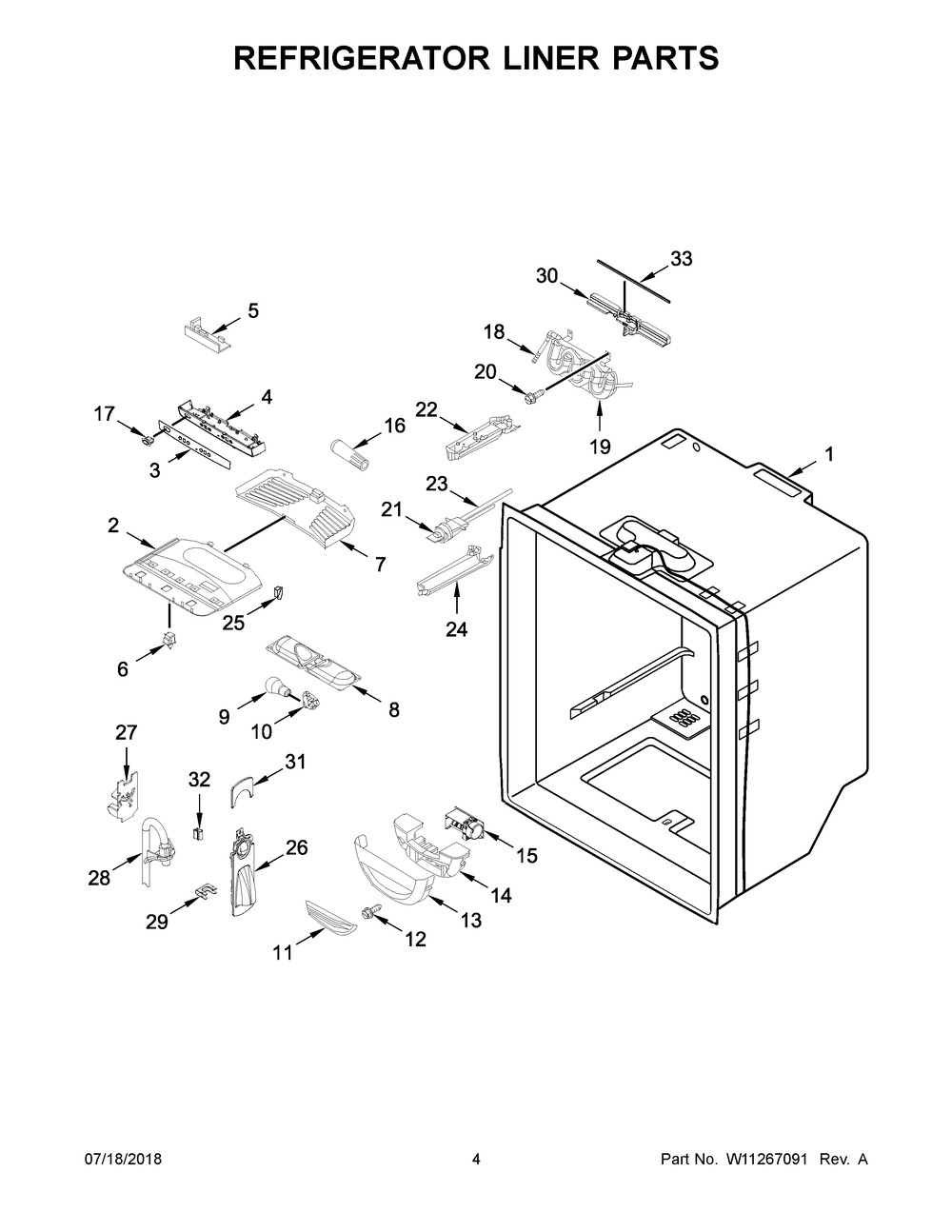 Refrigerator Liner Parts Diagram and Parts List for WRF535SWHZ01  Whirlpool Refrigerator