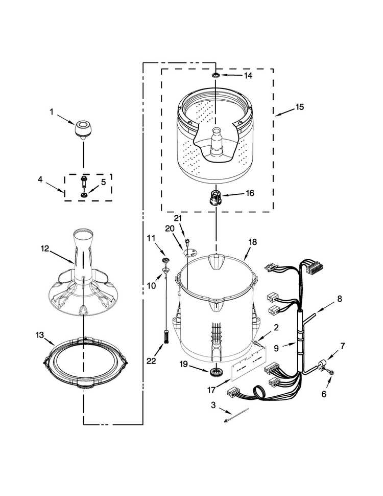 Basket And Tub Parts Diagram and Parts List for 4KWTW4730EQ0  Whirlpool Washer