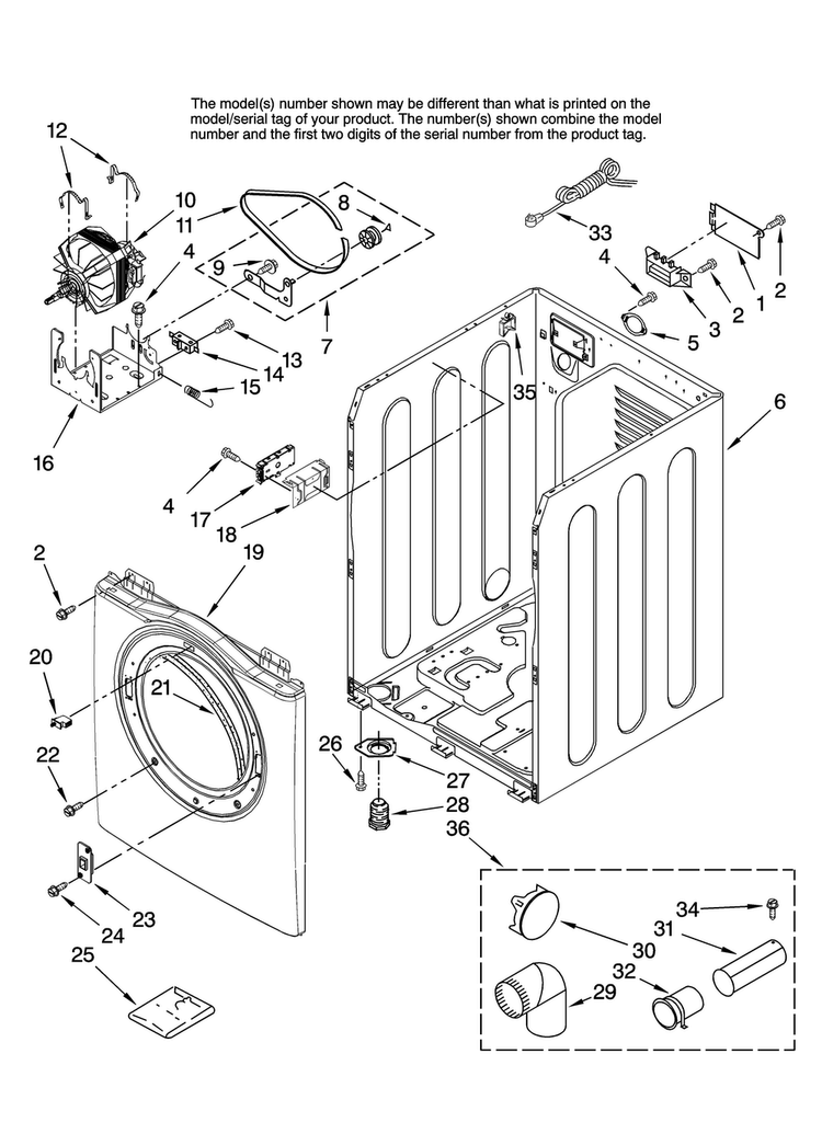 Cabinet Parts Diagram and Parts List for IGD7200TW10  Inglis Dryer