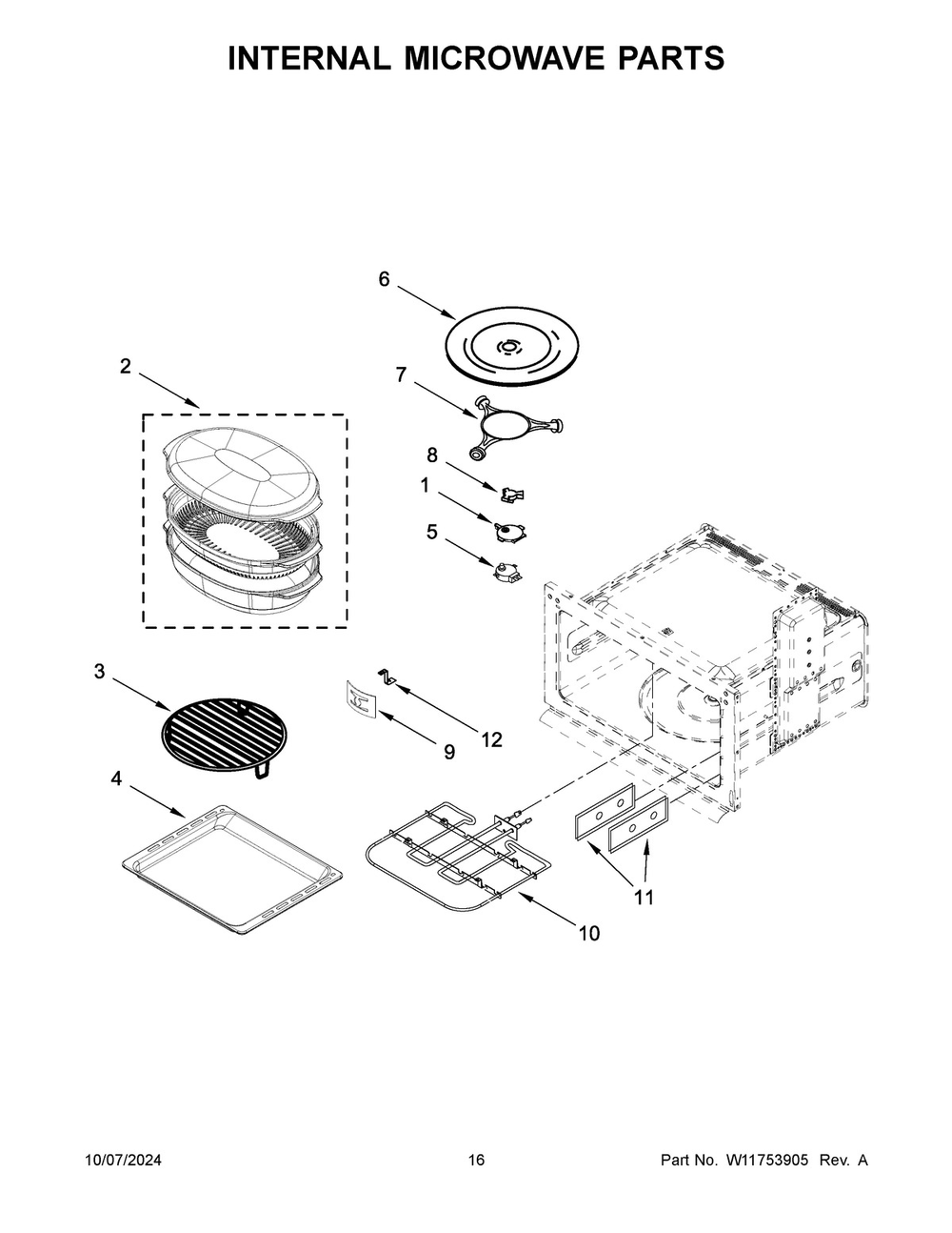09 - Internal Microwave Parts Diagram and Parts List for KOEC527PBS01  Whirlpool Microwave Oven Combo