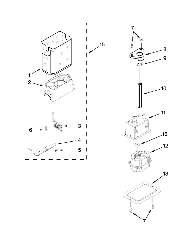 Motor And Ice Container Parts Diagram and Parts List for KSSC42QVS06  KitchenAid Refrigerator