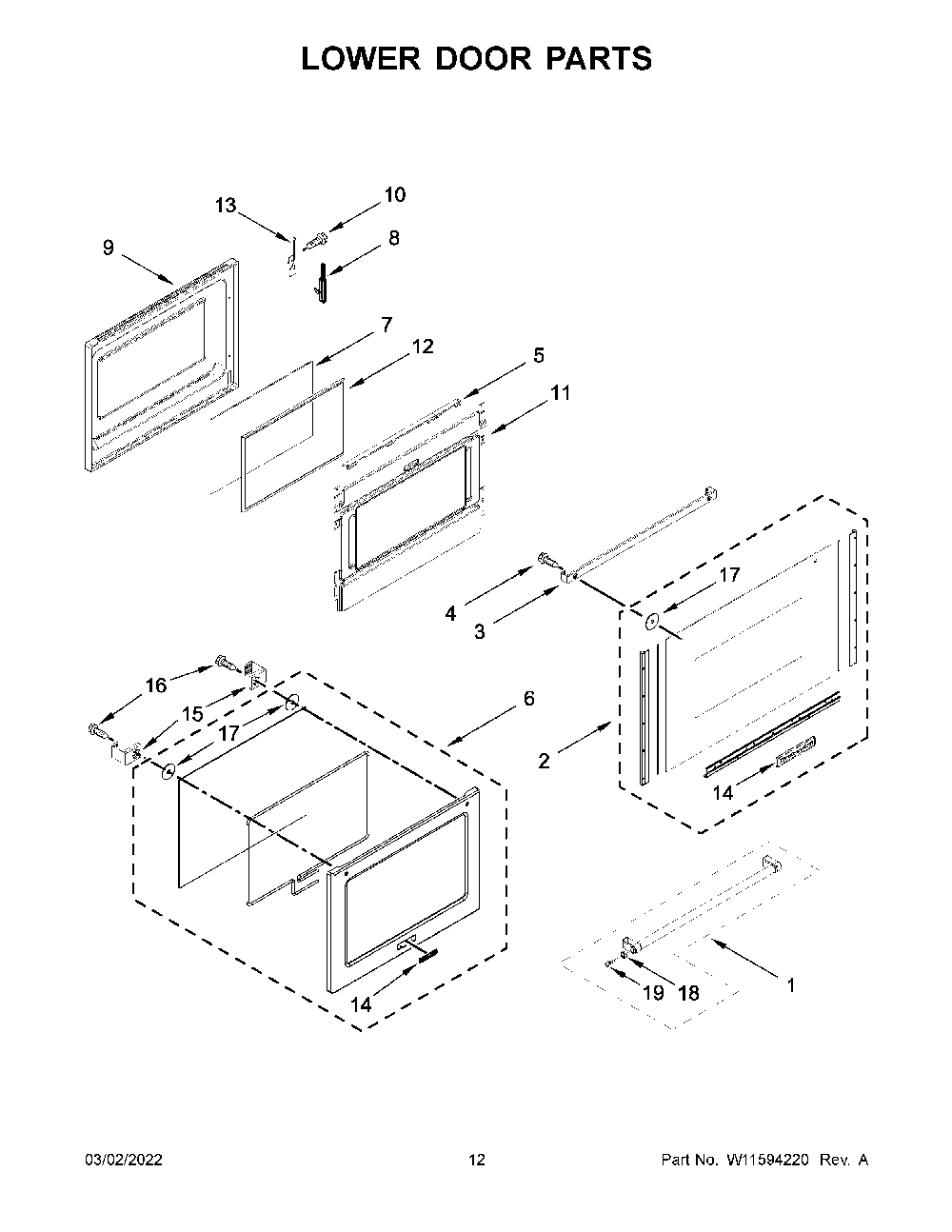 Lower Door Parts Diagram and Parts List for KFGD500ESS06  KitchenAid Range
