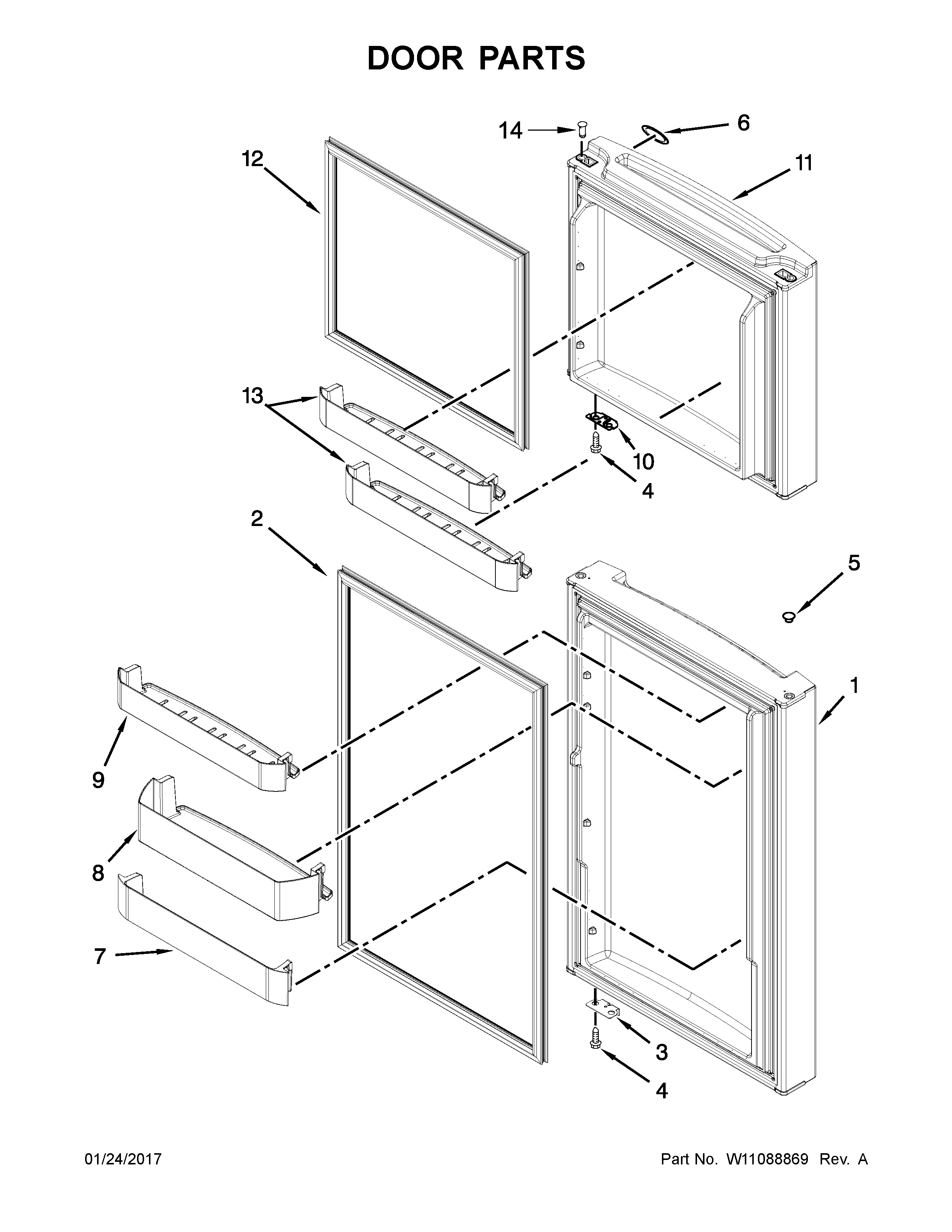 Door Parts Diagram and Parts List for 10676399413  Kenmore Refrigerator