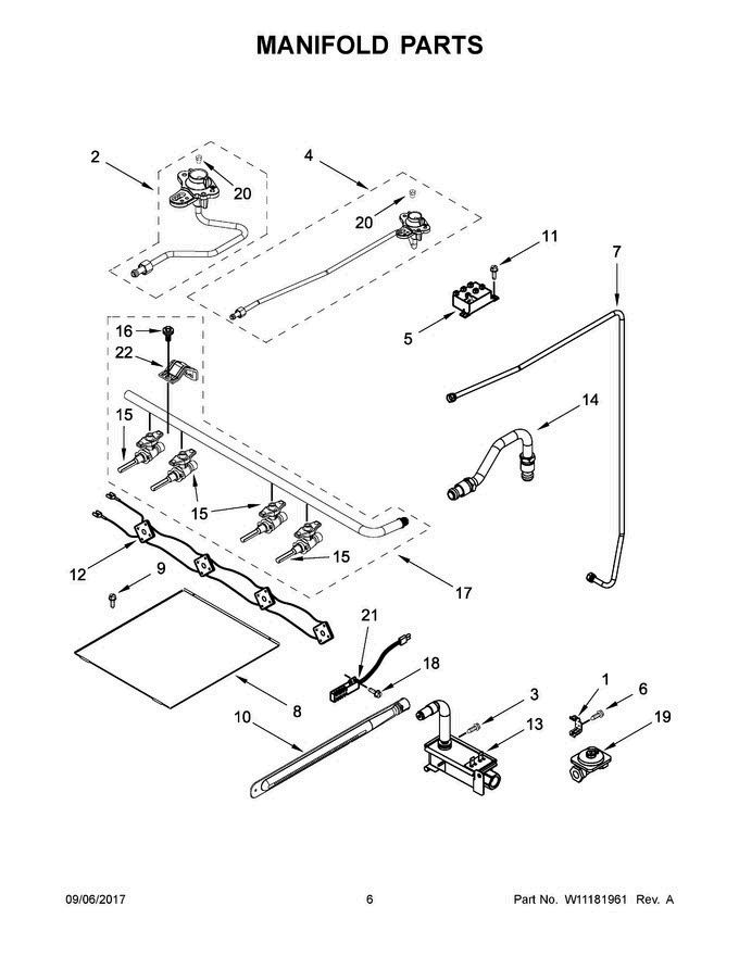 04 - Manifold Parts Diagram and Parts List for WFG320M0BB1  Whirlpool Range