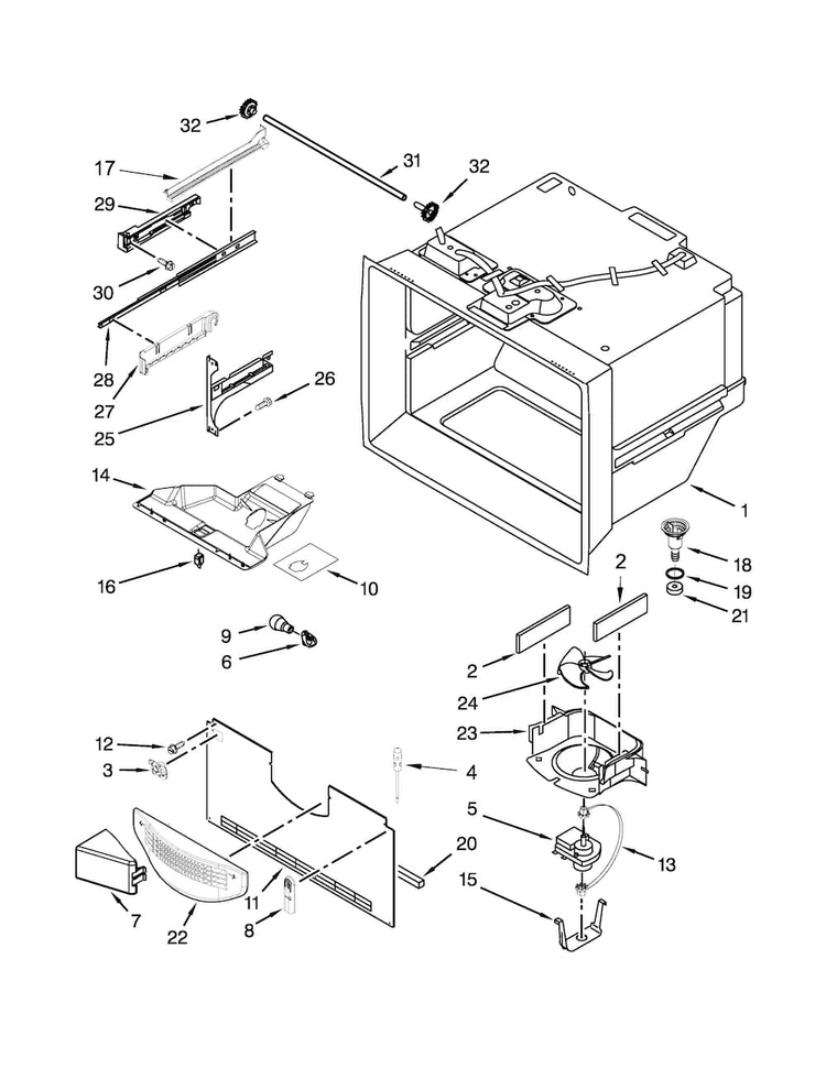 Freezer Liner Parts Diagram and Parts List for KBFS22ECBL00  KitchenAid Refrigerator