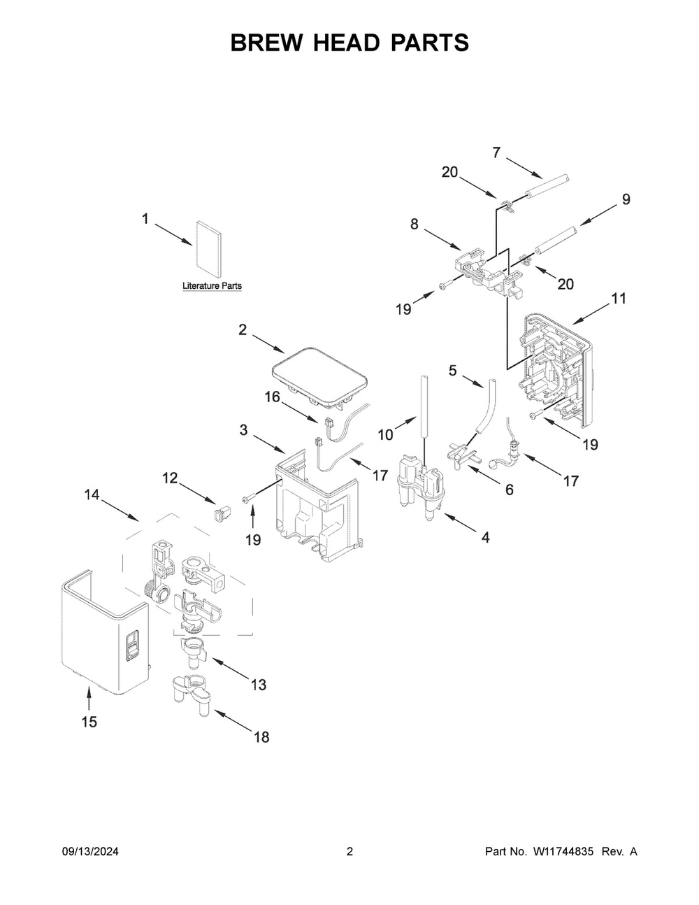 02 - Brew Head Parts Diagram and Parts List for 5KES8556ESX0  Whirlpool Coffee Maker