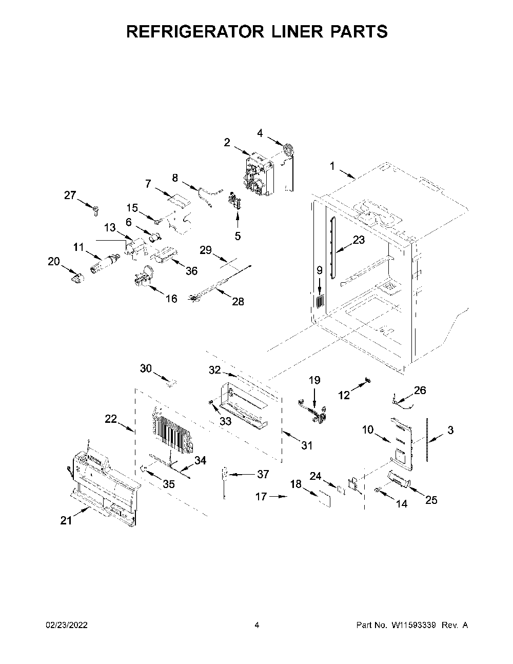 Refrigerator Liner Parts Diagram and Parts List for KRFC704FBS04  KitchenAid Refrigerator