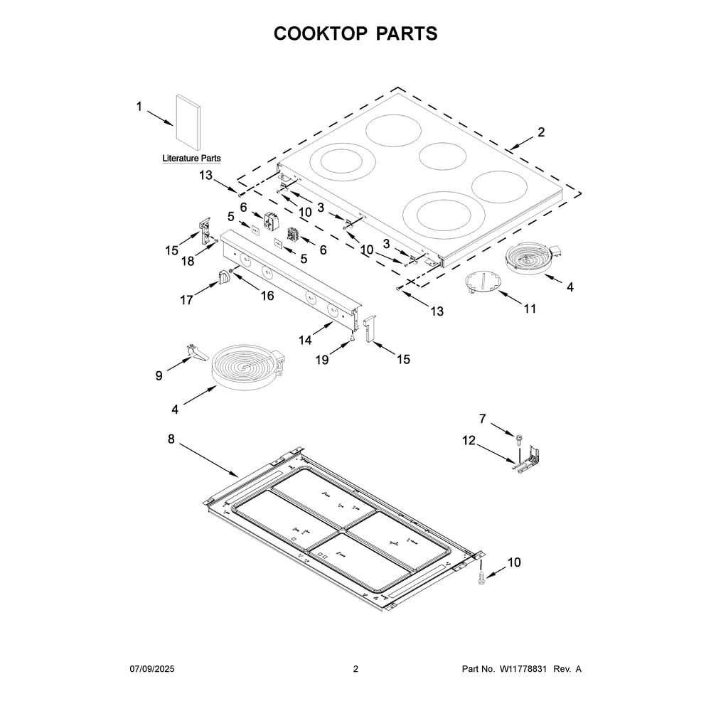 Cooktop Parts Diagram and Parts List for YWFES7030SW0  Whirlpool Range