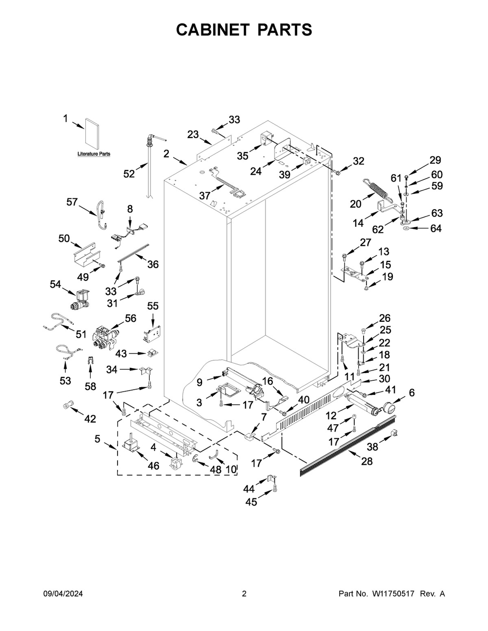 02 - Cabinet Parts Diagram and Parts List for KBSD708MSS01  Whirlpool Refrigerator