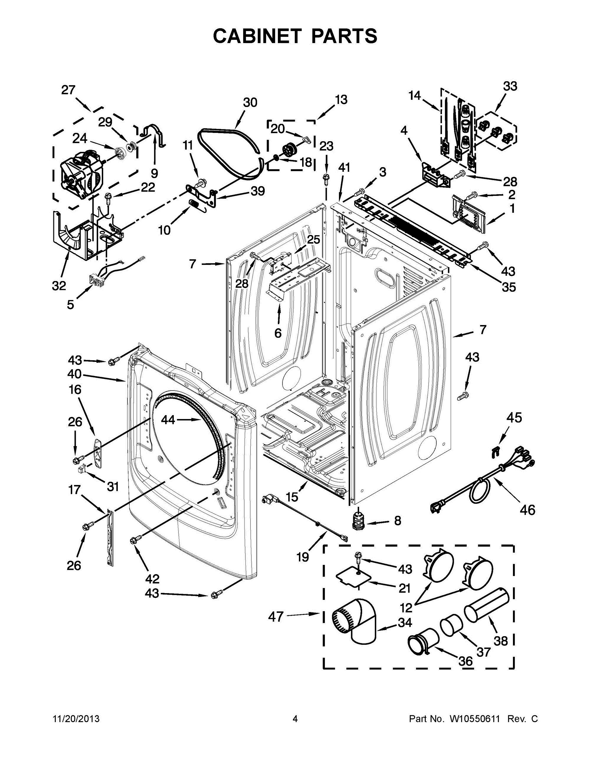 03 - CABINET PARTS Diagram and Parts List for YMED6000AW0  Whirlpool Dryer