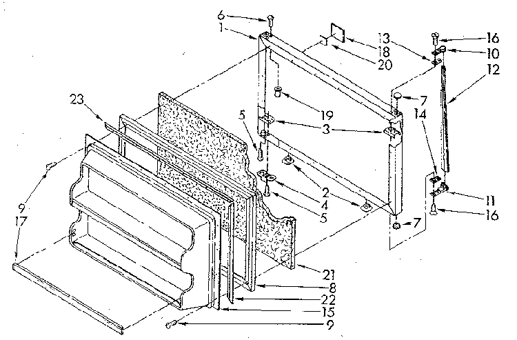 Freezer Door Diagram and Parts List for ET14JKXSN03  Whirlpool Refrigerator