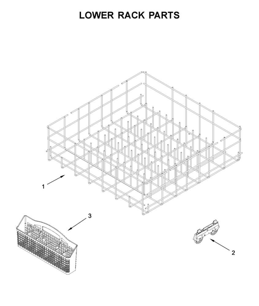 Lower Rack Parts Diagram and Parts List for WDF331PAHS1  Whirlpool Dishwasher