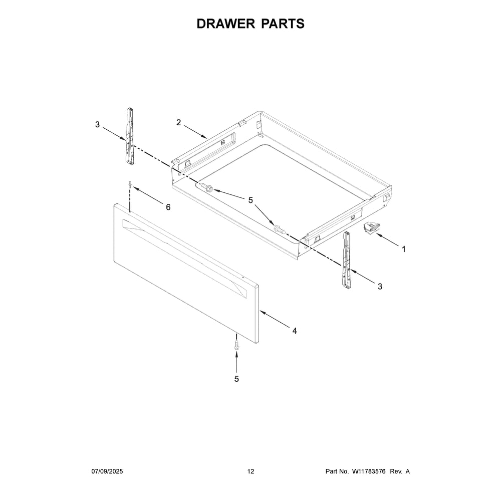 Drawer Parts Diagram and Parts List for WSGS5030SW0  Whirlpool Range