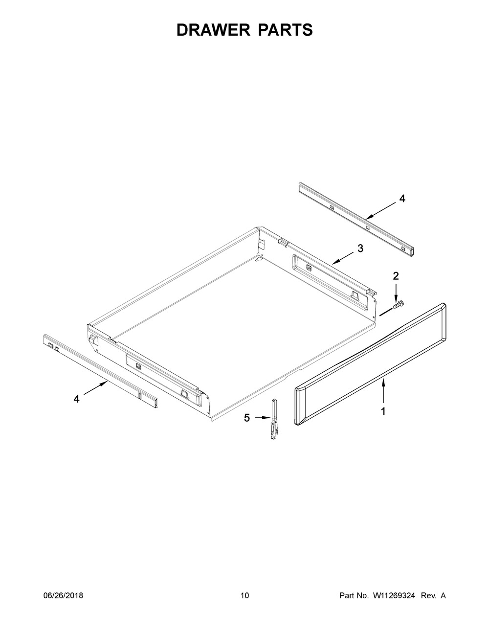 Drawer Parts Diagram and Parts List for KFEG500ESS3  Whirlpool Range