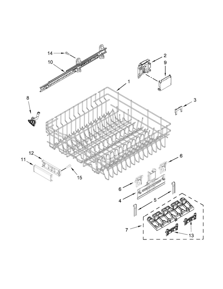 Upper Rack And Track Parts Diagram and Parts List for KDTE204ESS1  KitchenAid Dishwasher