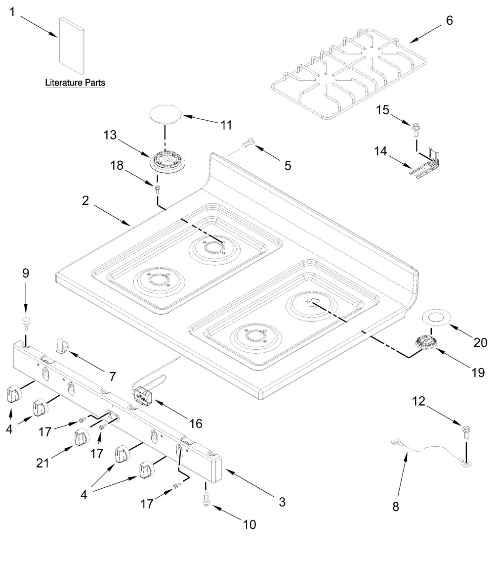 Cooktop Parts Diagram and Parts List for VRGW3150RB0  Whirlpool Range