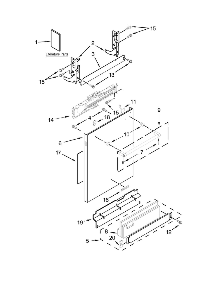 Door And Panel Parts Diagram and Parts List for KDTE254EBL0  KitchenAid Dishwasher