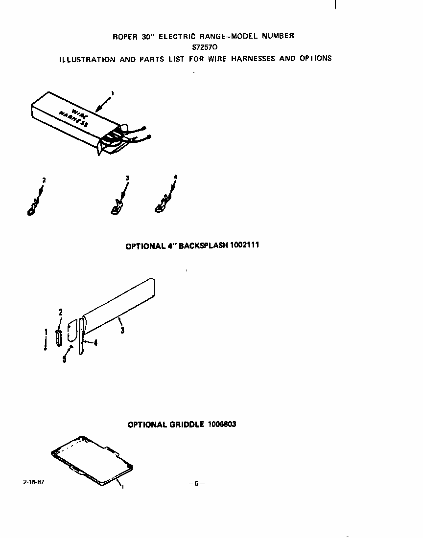 Wire Harness Diagram and Parts List for S7257*0  Roper Range