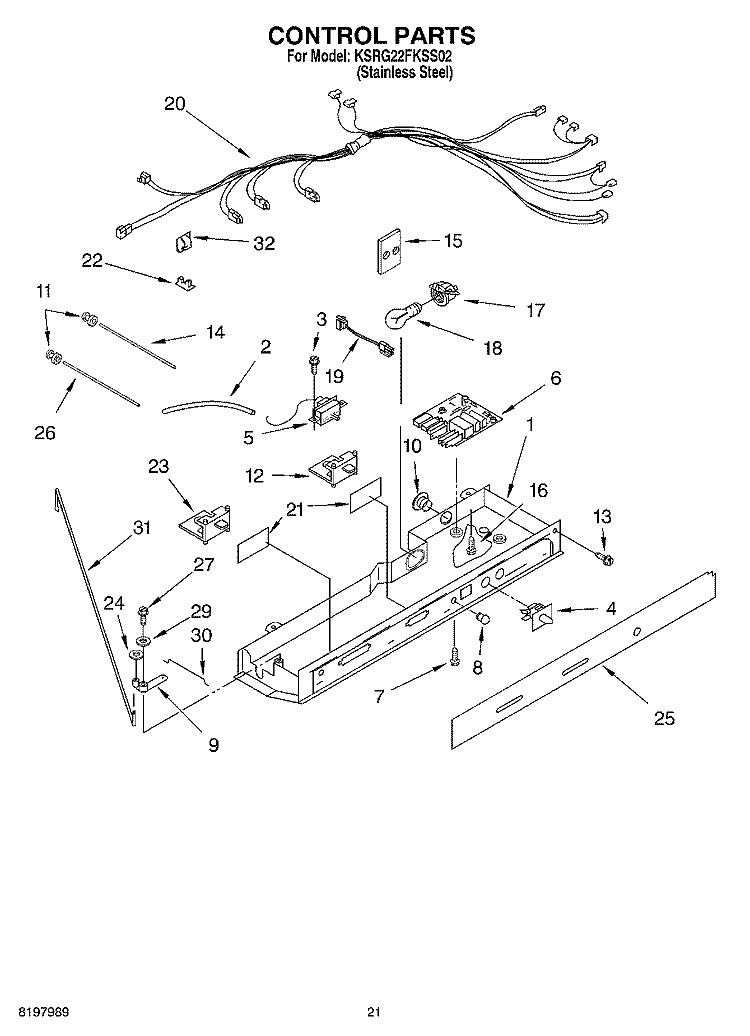 CONTROL, OPTIONAL Diagram and Parts List for KSRG22FKSS02  KitchenAid Refrigerator