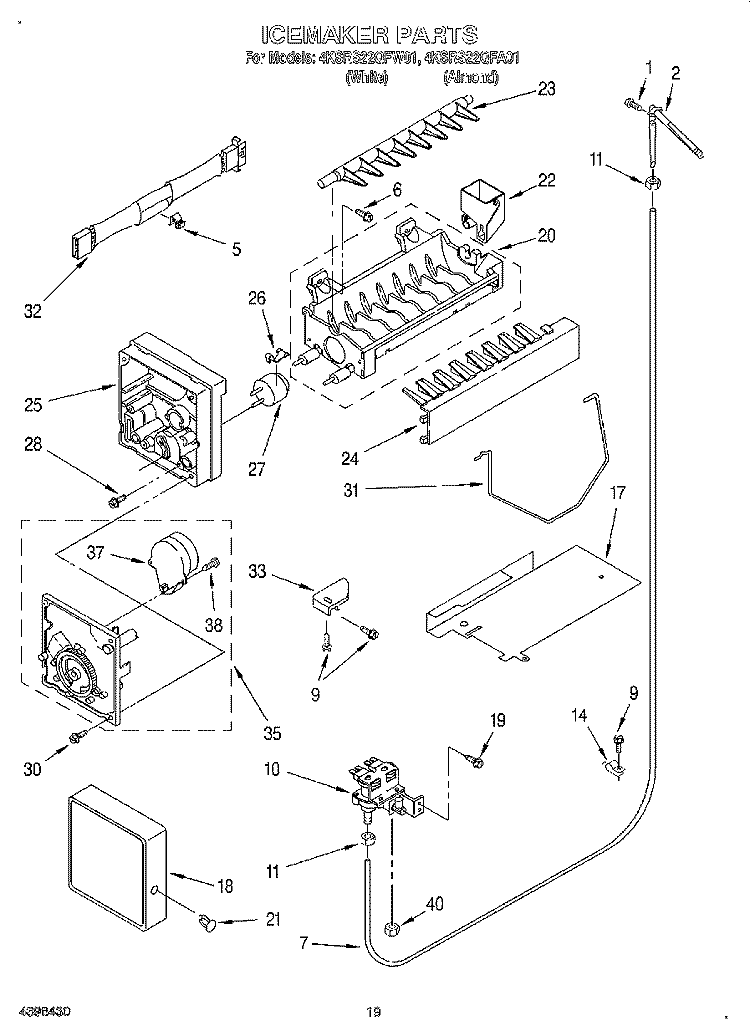 ICEMAKER, OPTIONAL Diagram and Parts List for 4KSRS22QFW01  KitchenAid Refrigerator