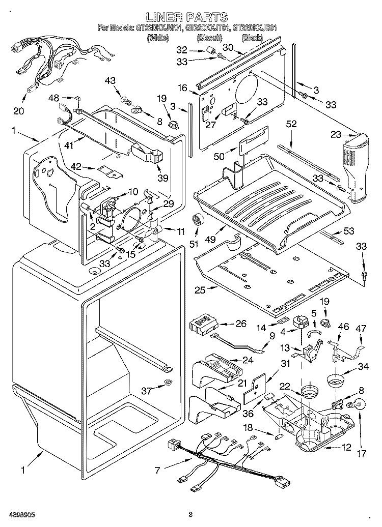 LINER Diagram and Parts List for GT22DKXJB01  Whirlpool Refrigerator