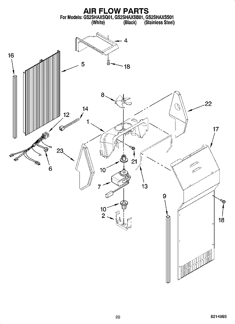 AIR FLOW PARTS, OPTIONAL PARTS (NOT INCLUDED) Diagram and Parts List for GS2SHAXSQ01  Whirlpool Refrigerator