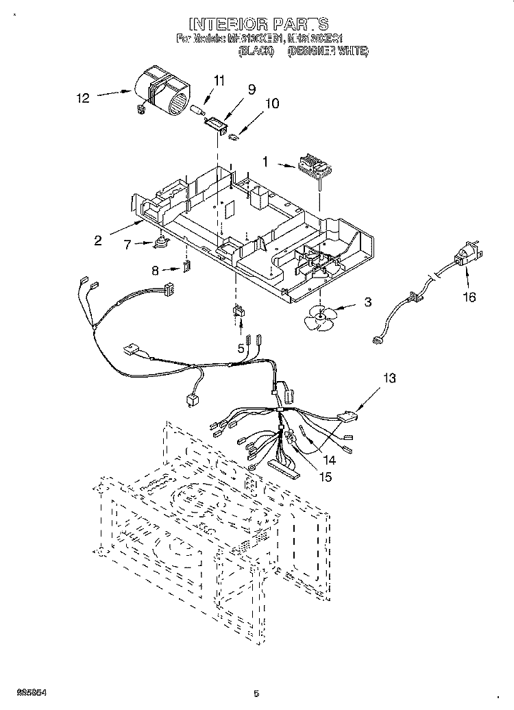 INTERIOR Diagram and Parts List for MH6130XEQ1  Whirlpool Microwave