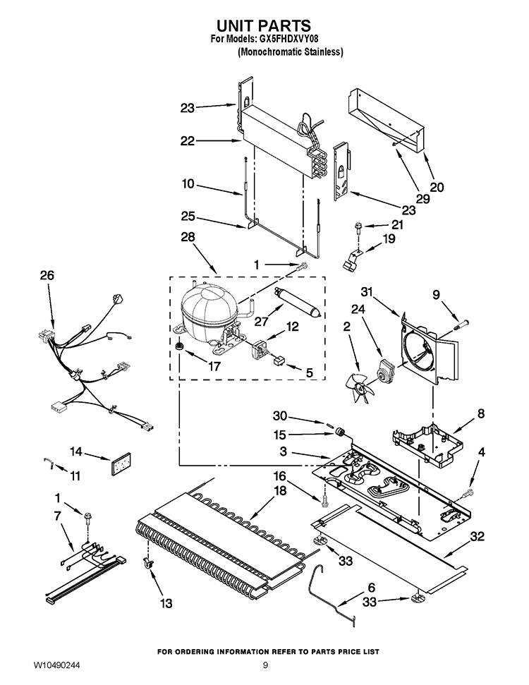 UNIT PARTS Diagram and Parts List for GX5FHDXVY08  Whirlpool Refrigerator