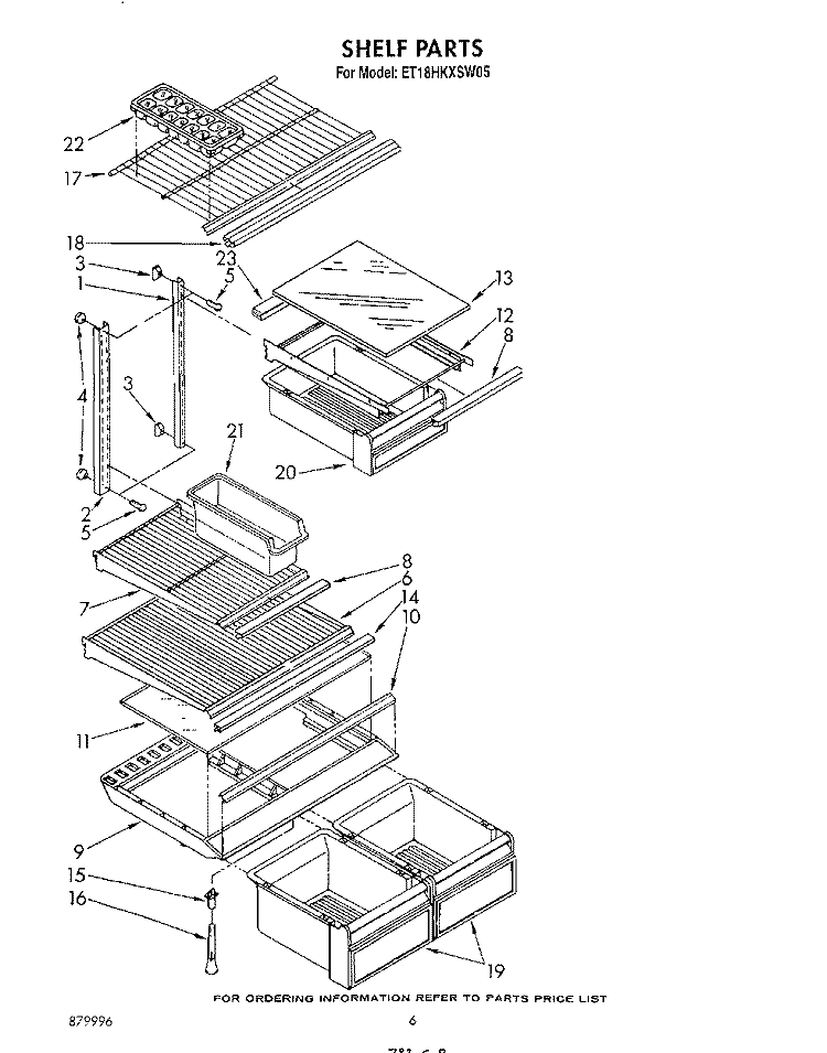 SHELF Diagram and Parts List for ET18HKXSW05  Whirlpool Refrigerator
