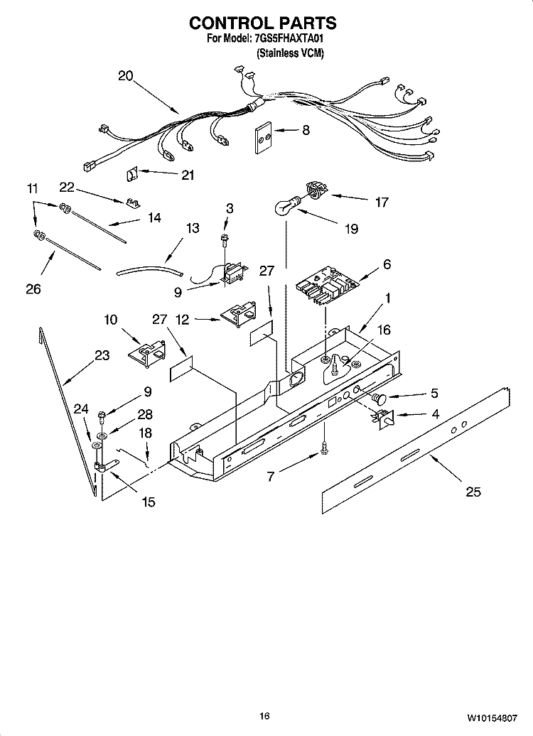 CONTROL PARTS Diagram and Parts List for 7GS5FHAXTA01  Whirlpool Refrigerator