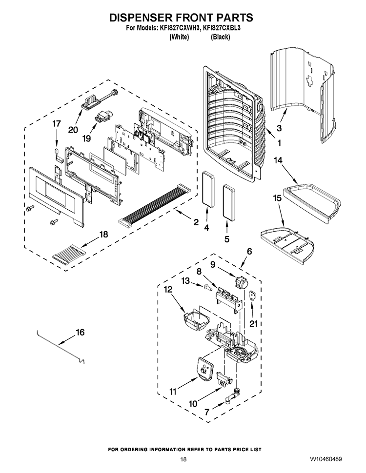 DISPENSER FRONT PARTS Diagram and Parts List for KFIS27CXBL3  KitchenAid Refrigerator