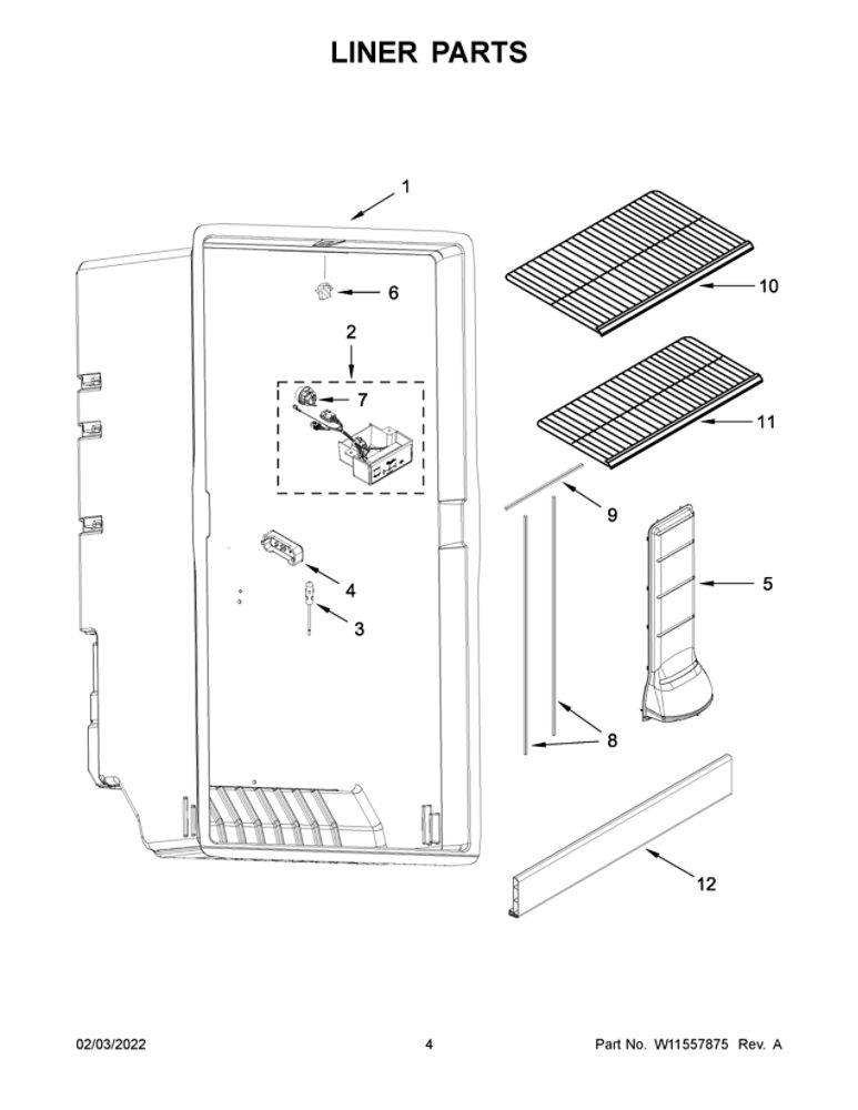 Liner Parts Diagram and Parts List for WZF34X16DW08  Whirlpool Freezer