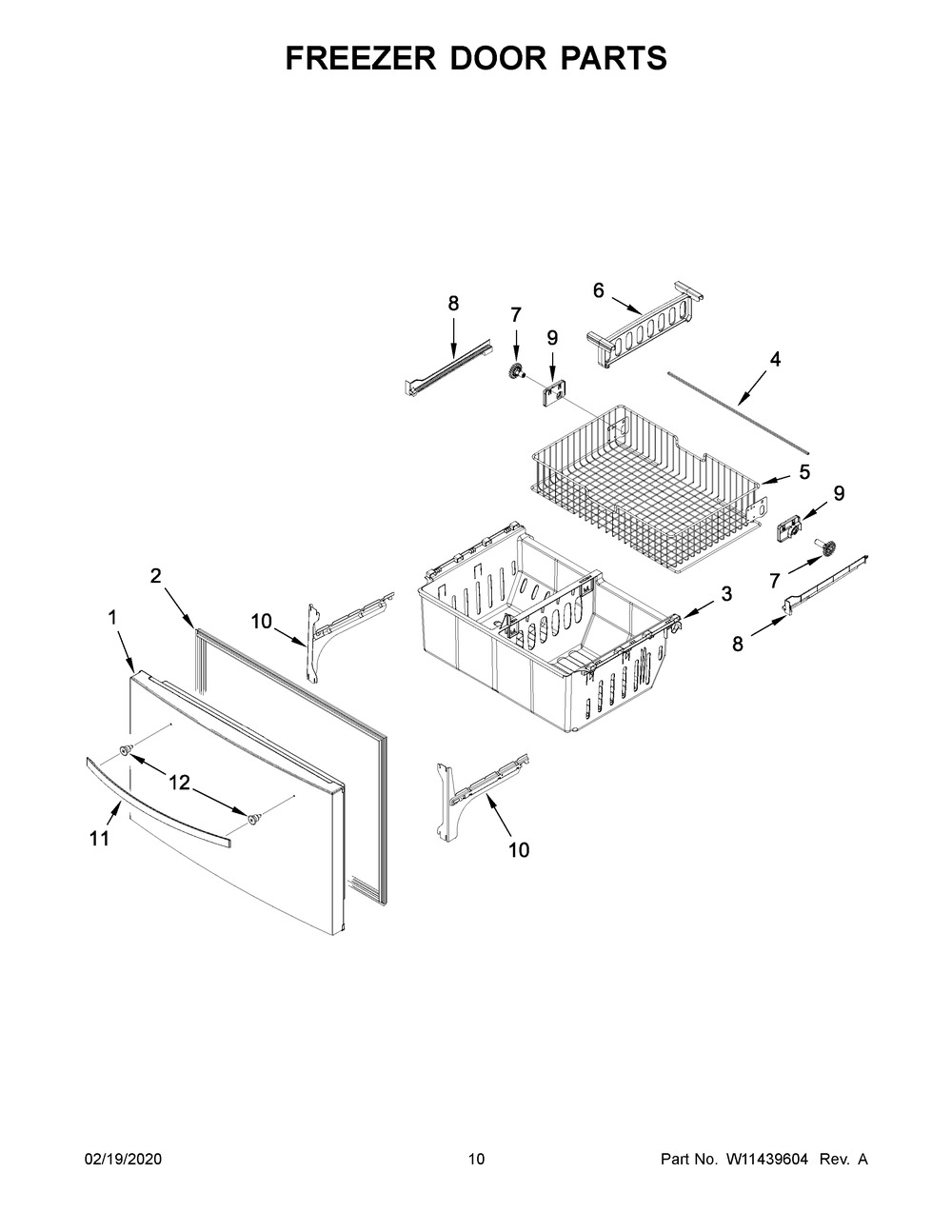 Freezer Door Parts Diagram and Parts List for WRX735SDHV02  Whirlpool Refrigerator