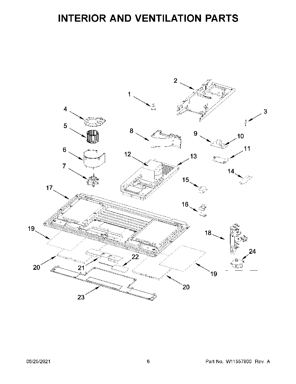 04 - Interior And Ventilation Parts Diagram and Parts List for YWML55011HW08  Whirlpool Microwave