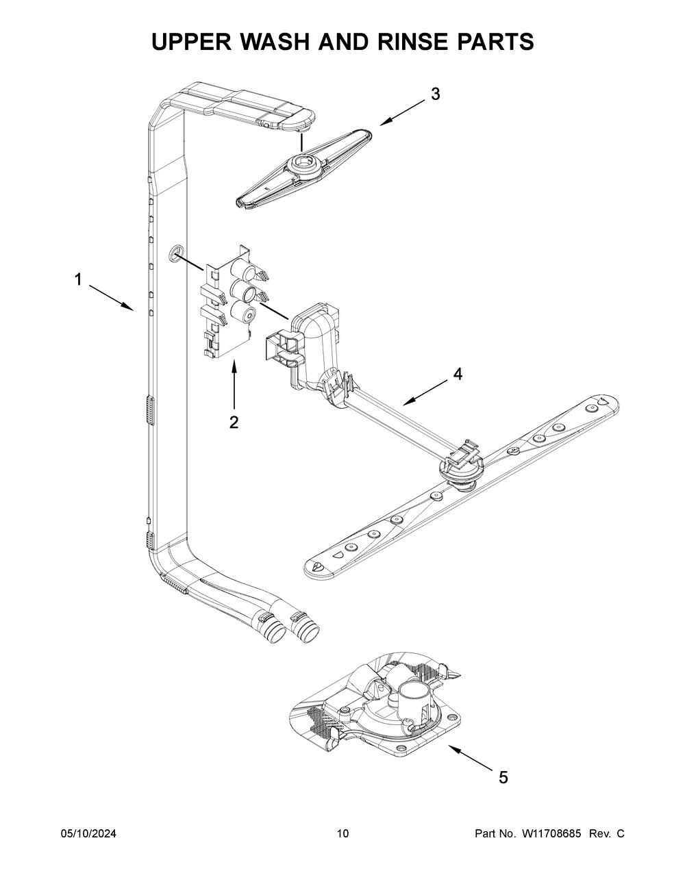 Upper Wash And Rinse Parts Diagram and Parts List for KDTF324PPA0  KitchenAid Dishwasher